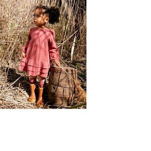 Deux par Deux Muslin Long Sleeve Dress with Frills Plum 12M